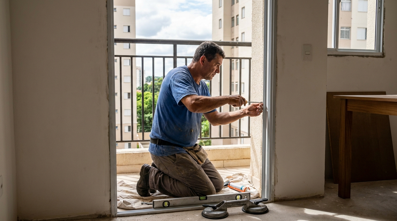 Janela de vidro em apartamento alto em Brasília-DF